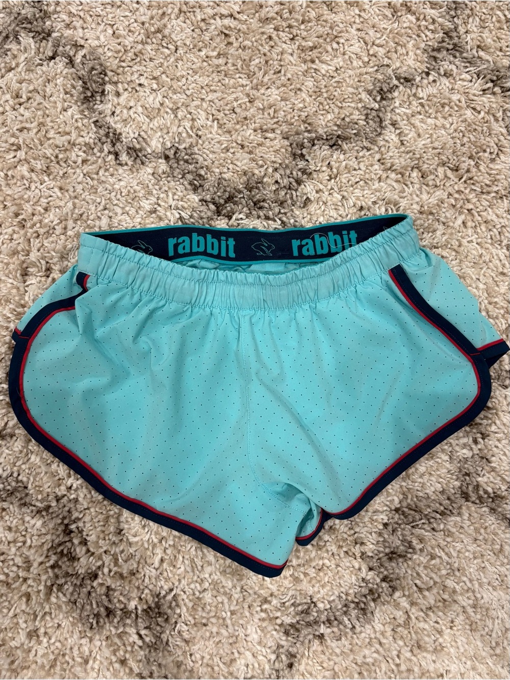 Rabbit Women's Running Repeat Shorts Size XS Turquoise Built-in Liner Zip Pocket
